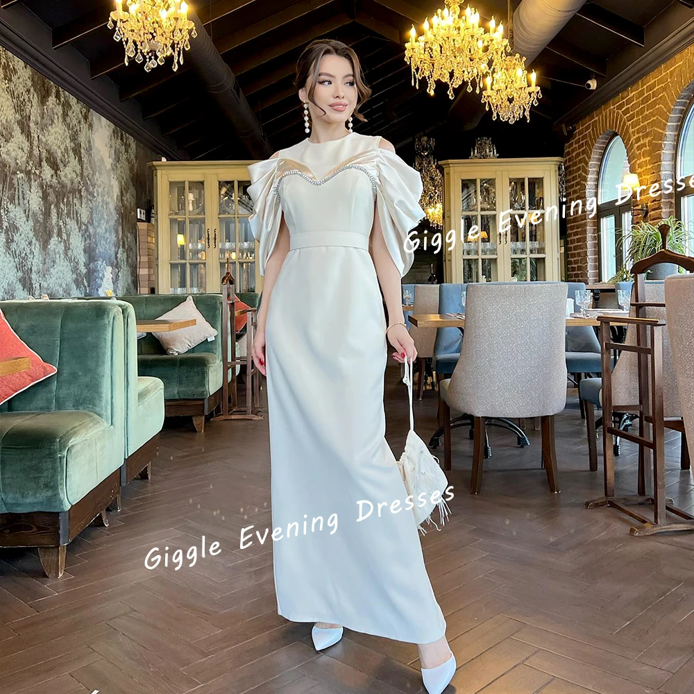 Crepe O-Neck Beading Prom Gown Saudi Arab Close-Fitting Ankle-Length Draped Quarter Sleeve Elegant Ladies  Evening Dresses 2024