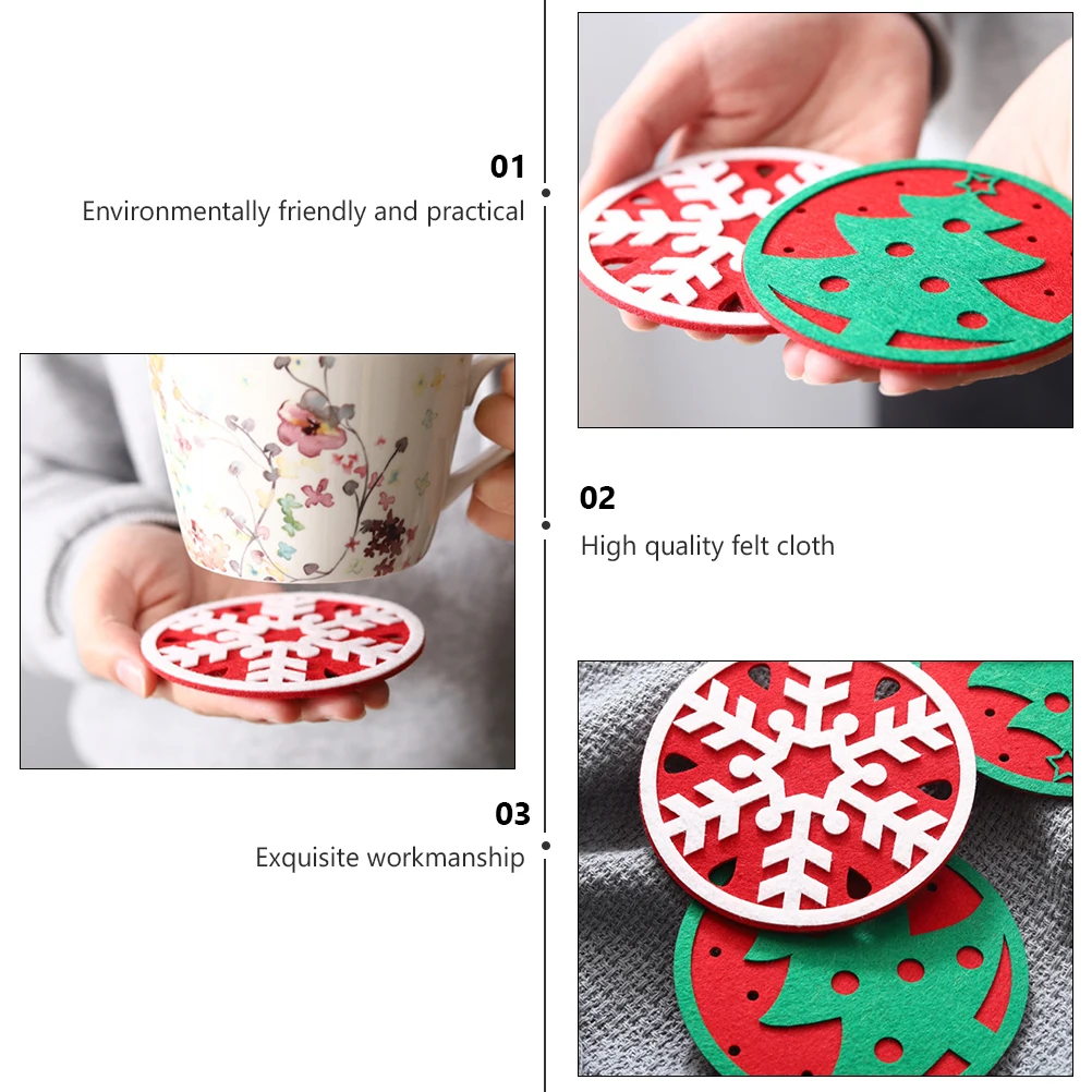 

12 Pcs Christmas Tree Coasters Felt Cup Pads Reusable 10cm Diameter Non Slip Round Mats for Drinks Xmas Decor