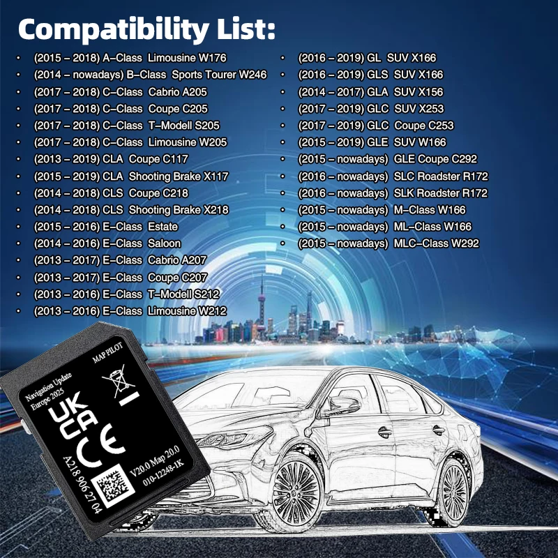 A218 خريطة V20 النسخة الكاملة NTG5 تحديث 2025 أوروبا الملاحة لمرسيدس Garmin ABC CLS E GLS بطاقة SD للسيارة