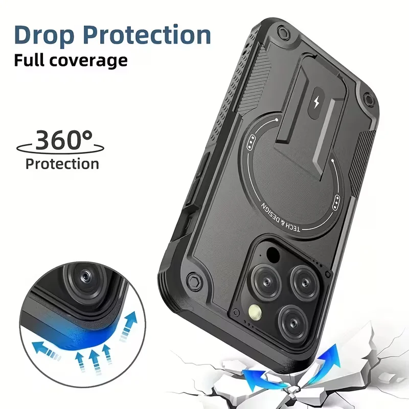 Funda Protectora para Teléfono con Soporte Invisible, Armadura Absorbente de Impactos de Alta Resistencia 2 en 1 Magnética Magsafe para iPhone 18 Pro Max 17