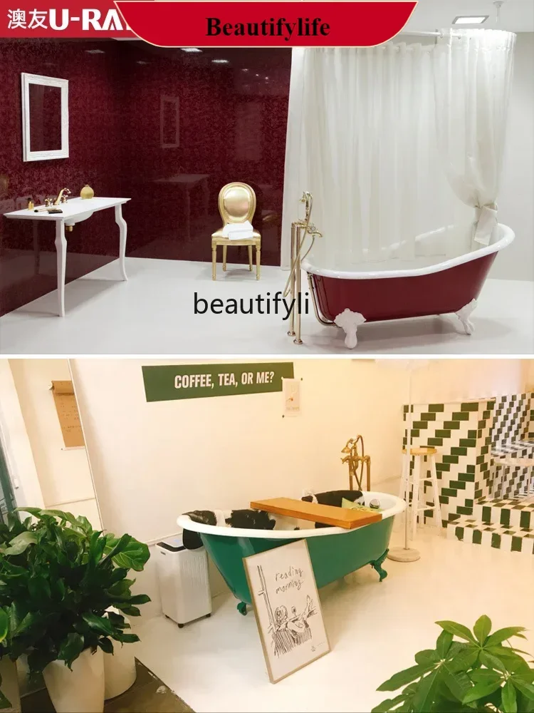 

F18 Freestanding cast iron enamel European princess bathtub Adult bath Vintage American ceramic large bathtub