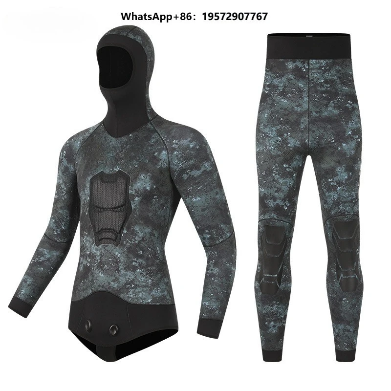 5mm Fishing Suit Split Two Pieces Camouflage Wetsuit Men's Thickened Warm and Cold Winter Fishing and Hunting Wetsuit Women