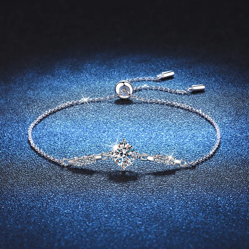 

6.5mm 1ct Moissanite Bracelet 925 Sterling Silver Adjustable Bracelets For Women Luxury Jewelry with Gift Box
