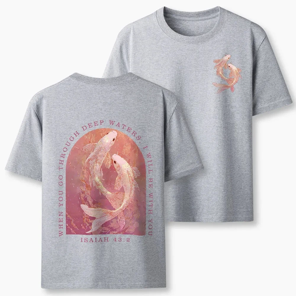 2026 Fashion Gothic Koi I Will Be with You T-shirt Summer Street Fashion Soft Texture Loose Fitness Sports T-shirt Large Size