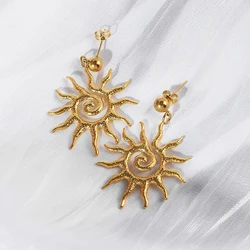 Hollow Sun Shape Stainless Steel Stud Earring For Wmen's Fashion Earring Cute Solar Charms 14k Plated Dangle Earring
