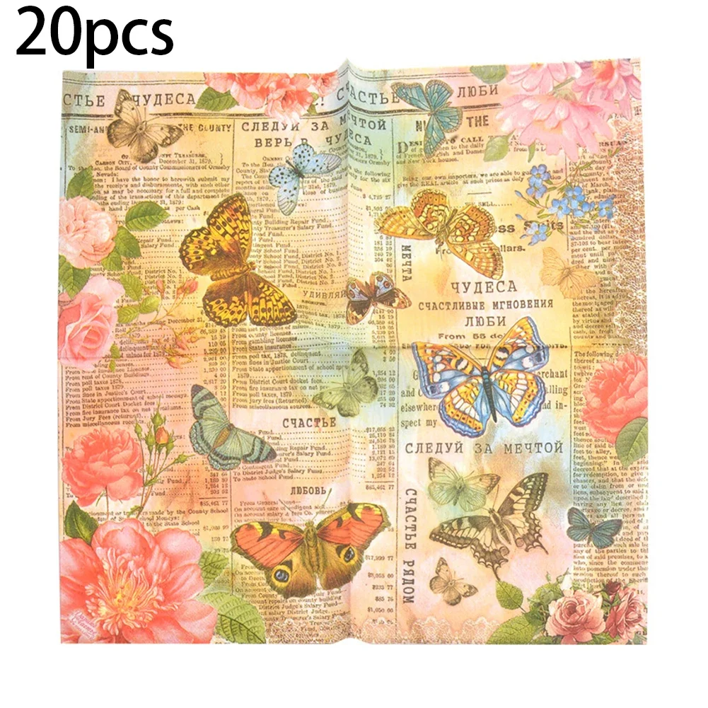 20Pcs/Bag Napkins Paper Butterfly Decoupage Napkin Paper Tissue For Xmas Wedding Decor Party Table Supplies Decoration