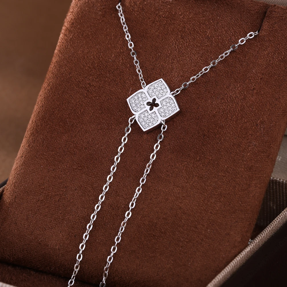 Four-leaf Clover Moissanite Lariat Pendant Necklace for Women 925 Sterling Silver Y-Shape Long Tassel Drop Necklaces Bracelet - view 2
