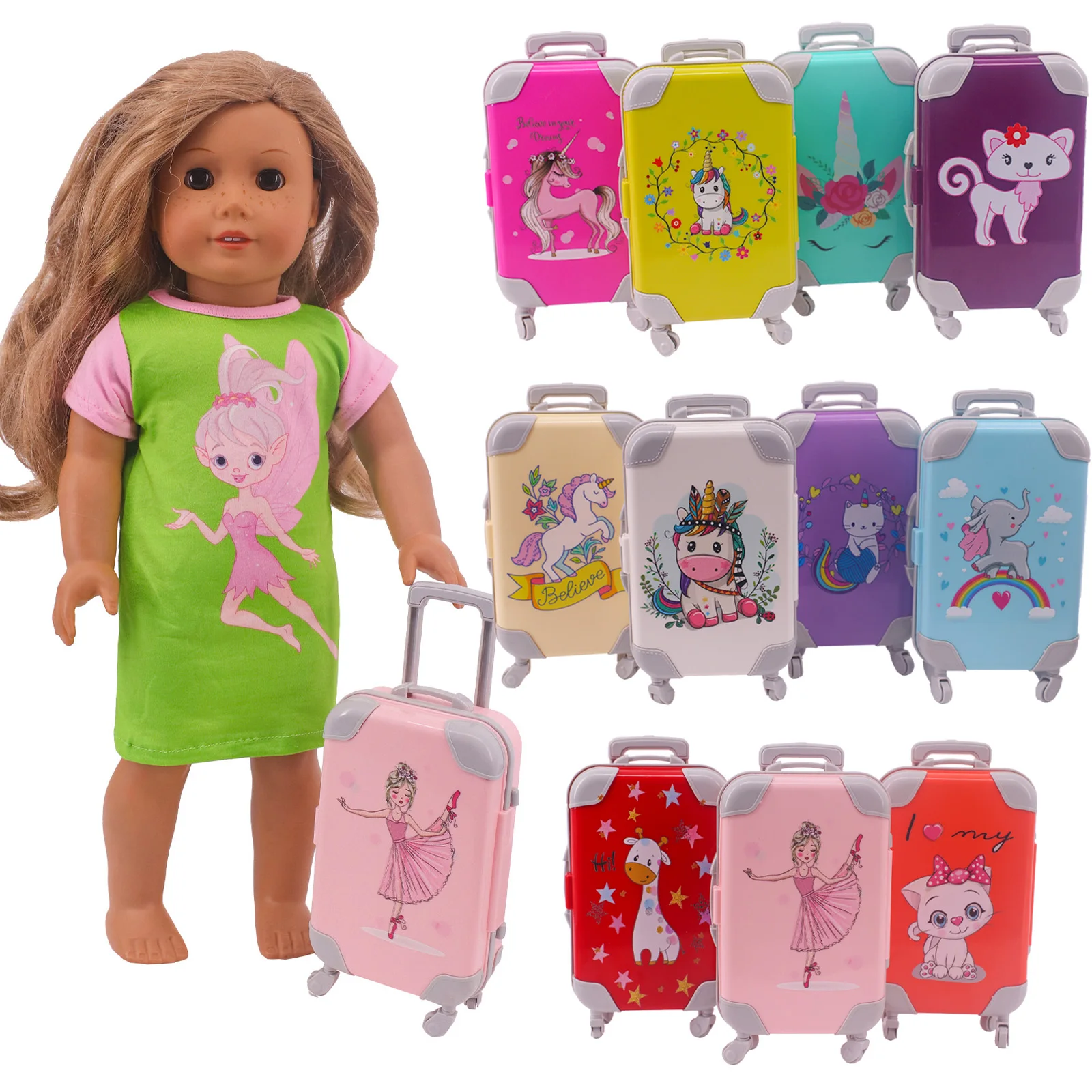 Doll Clothes Luggage Suitcase For 18 Inch American of Girl`s&43Cm Baby New Born Reborn Doll Zaps Generation Toy Girl`s Gift Toys