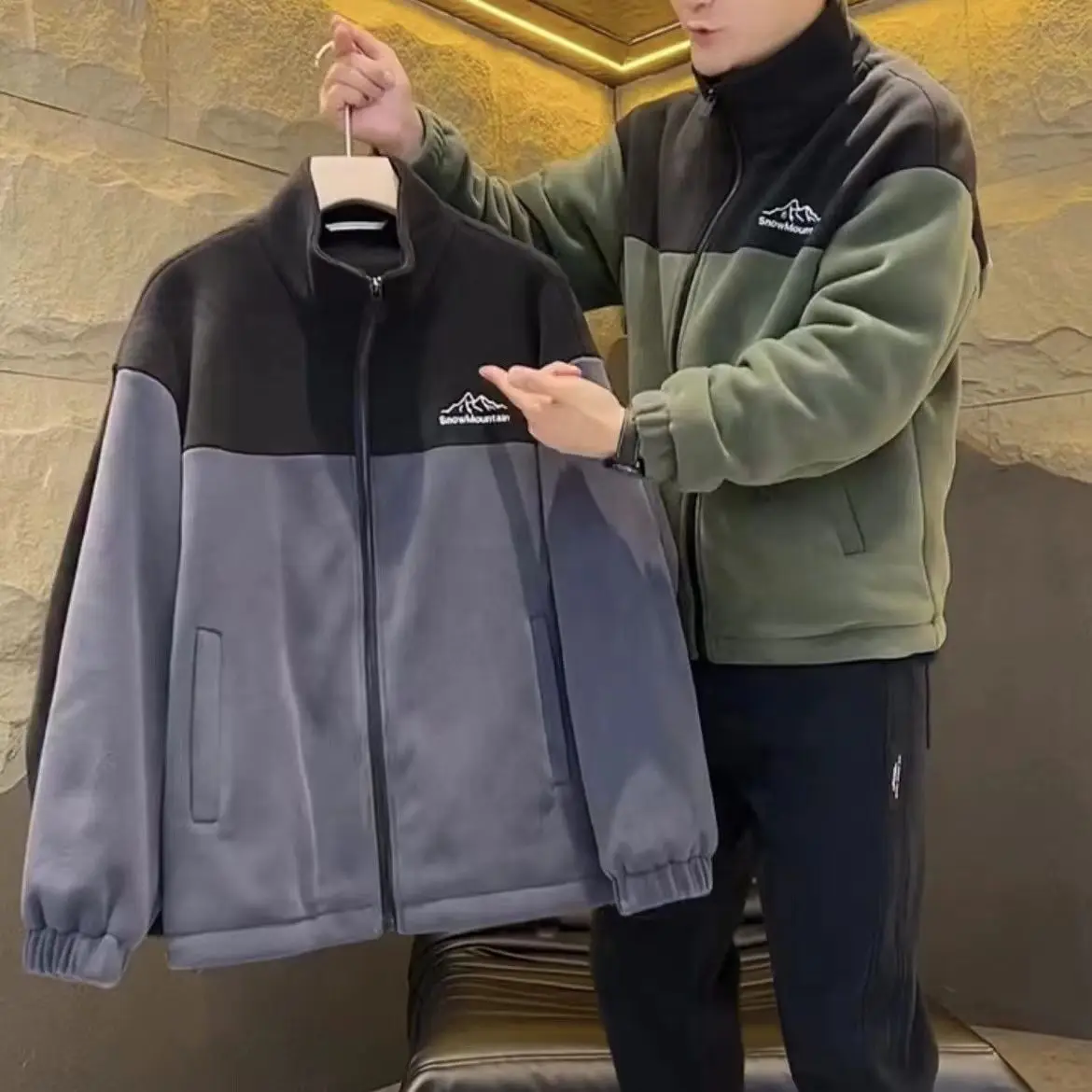 Fleece Jacket Men's Thermal Cardigan Sweater Autumn and Winter Sports Casual Loose Tooling Jacket Outer Top