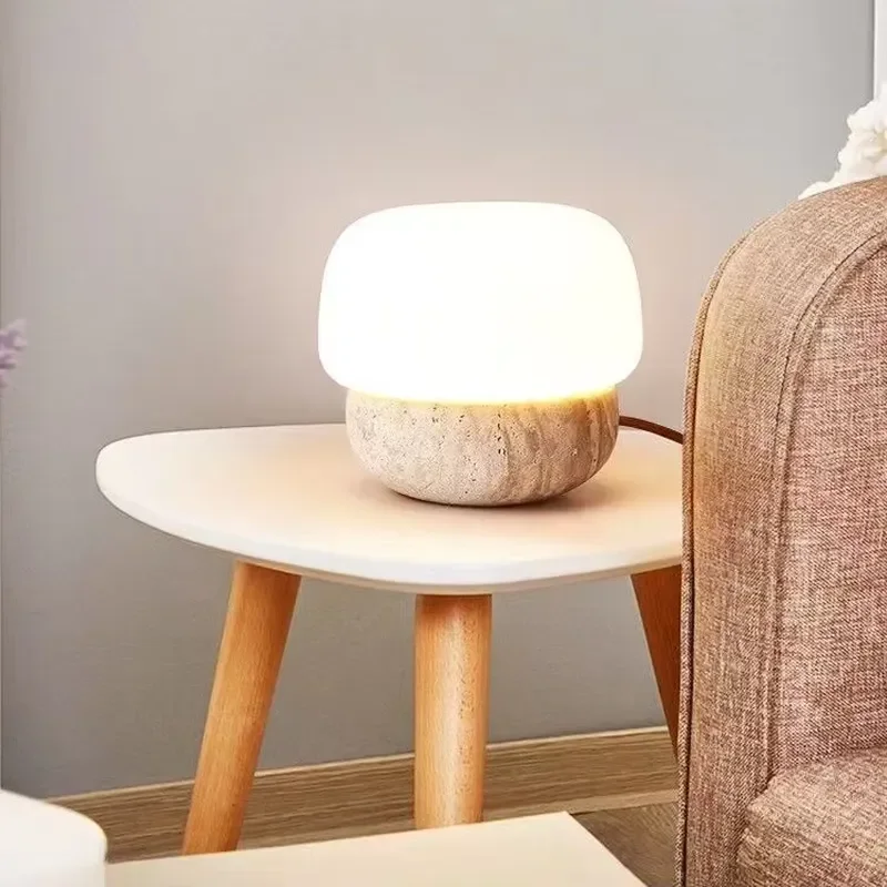 American vintage decorative desk lamp with yellow limestone for bedside tables, study or master bedroom