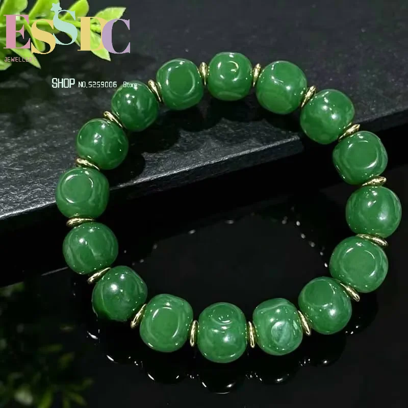 Natural Hotan Jade Jasper Elastic Bracelet Charm Luxury Boutique Jewelry Couple Bracelet for Men and Women Holiday Gift