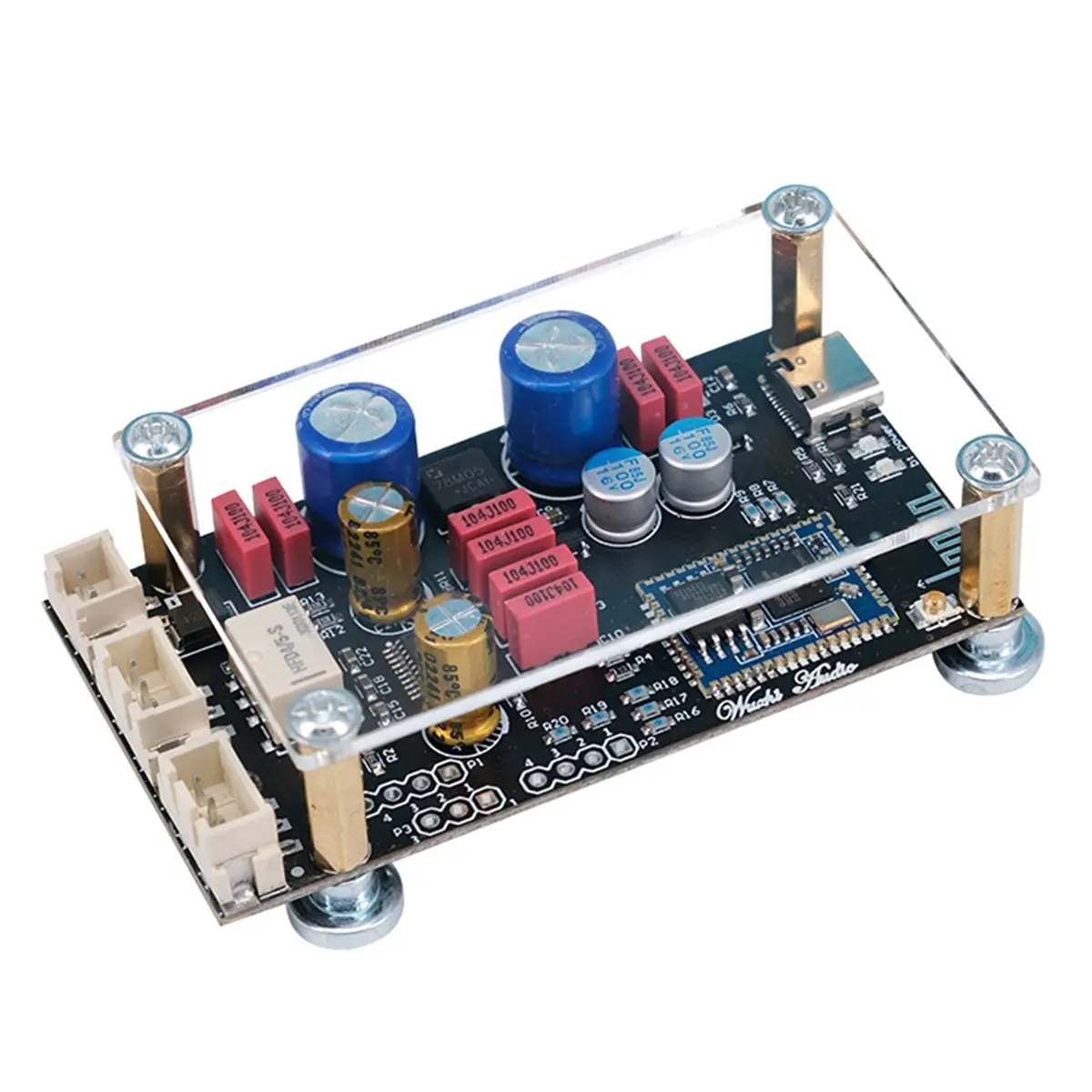 DC 8-32V Bluetooth 5.1 Lossless Decoding Board, Type-C AUX LDAC Onboard Antenna Decoder with Acrylic Case QCC3034