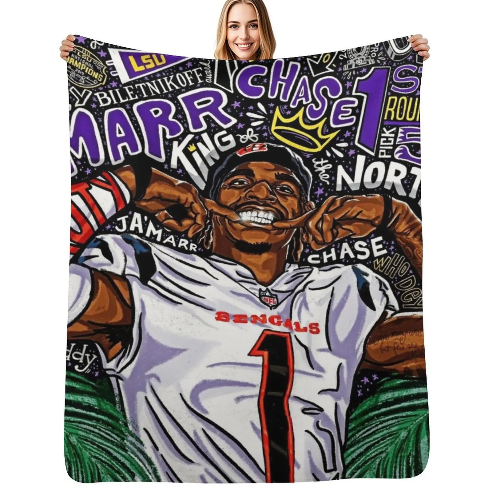 Ja'Marr Chase Throw Blanket Soft Bedroom Blanket for Night Sleeping