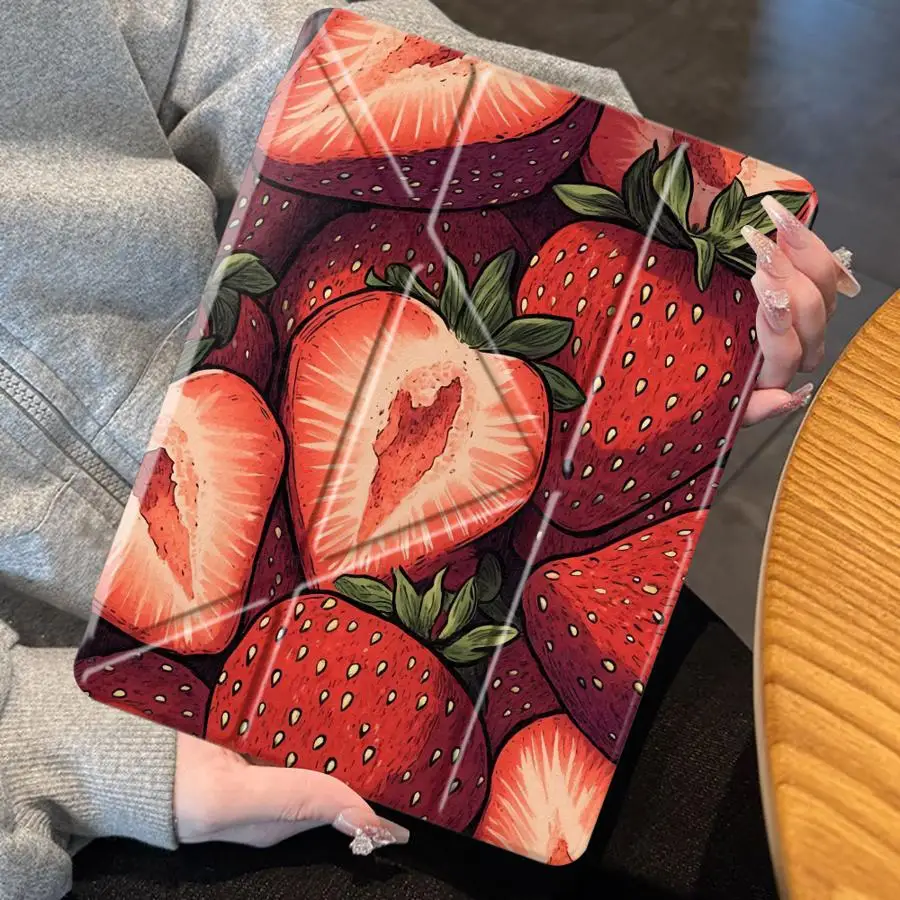

Чехол-подставка для планшета Strawberry Fashion Holder для iPad Pro 11-го, 10-го, 9-го, 8-го, 7-го поколений, 12.9-дюймового Pro 2025, Mini 6, 7, Air 4, 5, M3, M2, 1, 2, M4