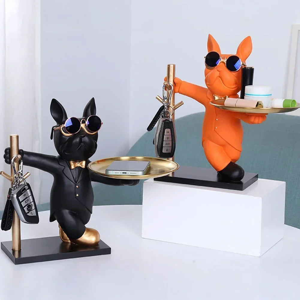 Home furnitureFrench Bulldog Sculpture Dog Statue Decorative Figurine Storage Metal Tray Coin Piggy Bank Entrance Key Snack Hold - Image 5