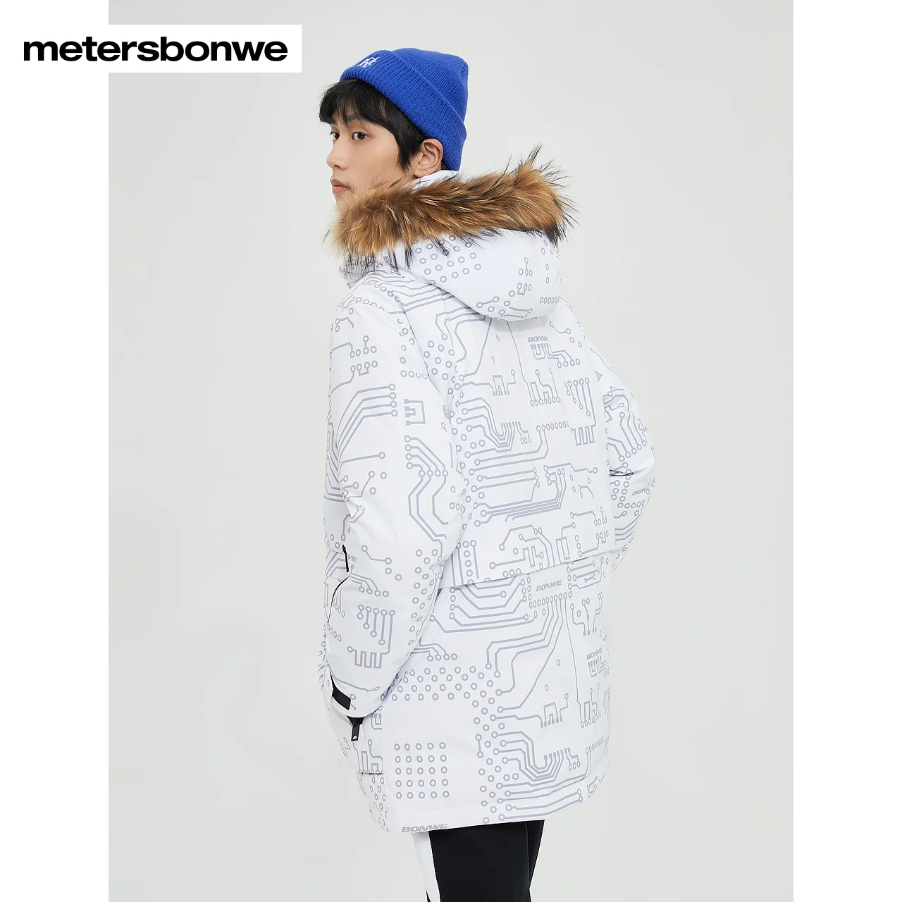 Metersbonwe-Men's Down Jacket Loose Hooded Thick Duck Down Pike Coats  Fur CollarSkiing Outdoor Cargo Winter