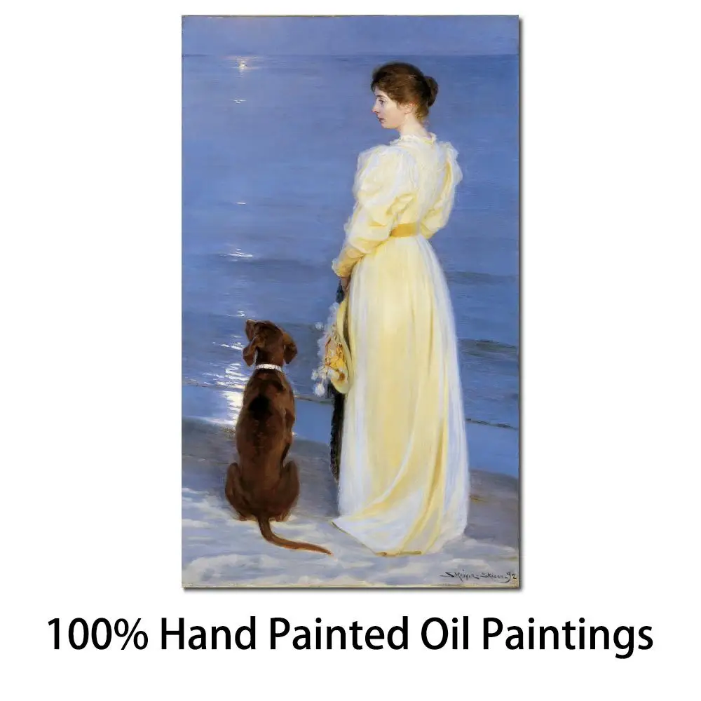 

Canvsa Art Beach Paintings Peder Severin Kroyer Summer Evening Hand Painted Figure Artwork Woman Picture Wall Decor High Quality