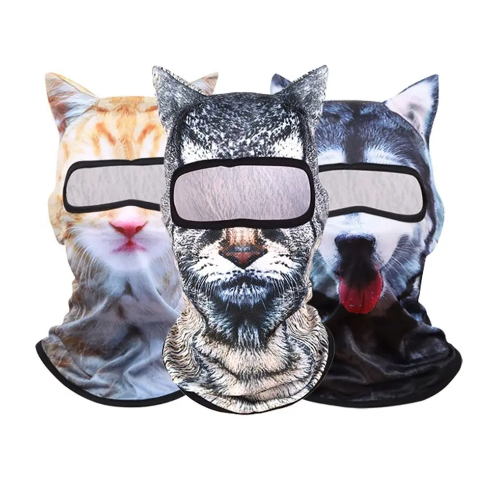 

Funny 3D Animal Face Mask Polyester Fiber Sun Protector Neck Gaiter Dog/Cat Ear Printed Windproof Sunscreen Masque Summer