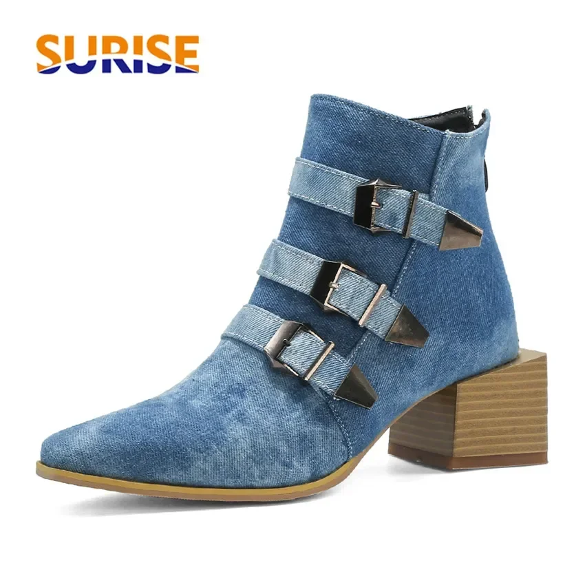 Bottines courtes en jean pour femme, motif serpent, talons hauts carrés, bout carré, avec boucle et fermeture éclair, pour le printemps et l'automne, idéales pour les soirées