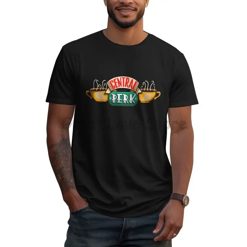 Central Perk Friends Print T-Shirt Men Summer Cotton Short Sleeve Tees Tops Casual Graphic Oversized T Shirts Daily Streetwear