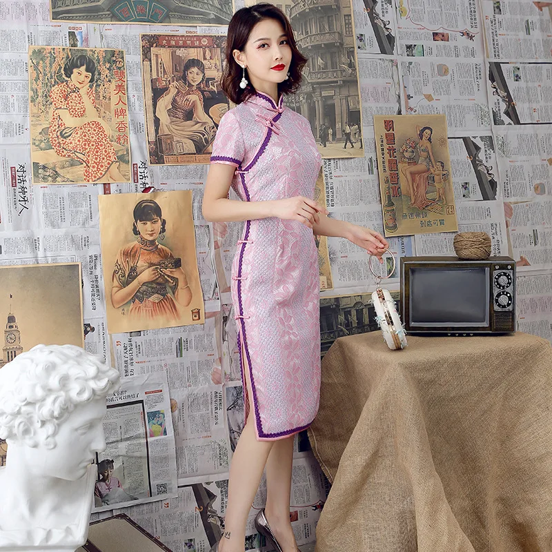 Spring and Summer New Improved Cheongsam Lace Long Dress Slim Retro Graceful Fashionable Mom Clothes