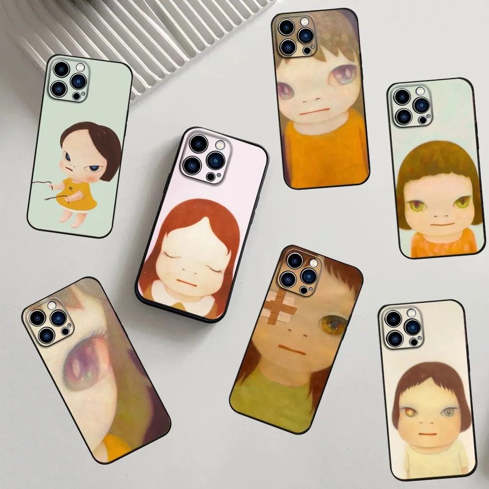 Nara art Yoshitomo Phone Case For iPhone 16,15,14,13,12,11,Pro,X,XS,Max,XR,Plus,Mini Silicone Black Shockproof TPU