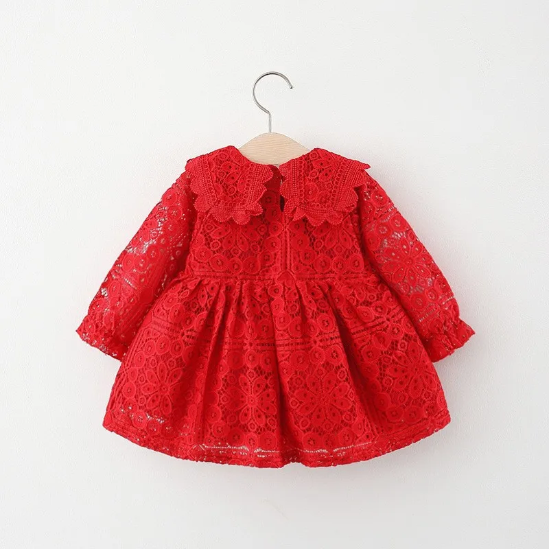 Korean Fashion Doll Collar Princess Dress Long Sleeve Lace Baby 1st Birthday Dresses Spring Autumn Toddler Girl Clothes