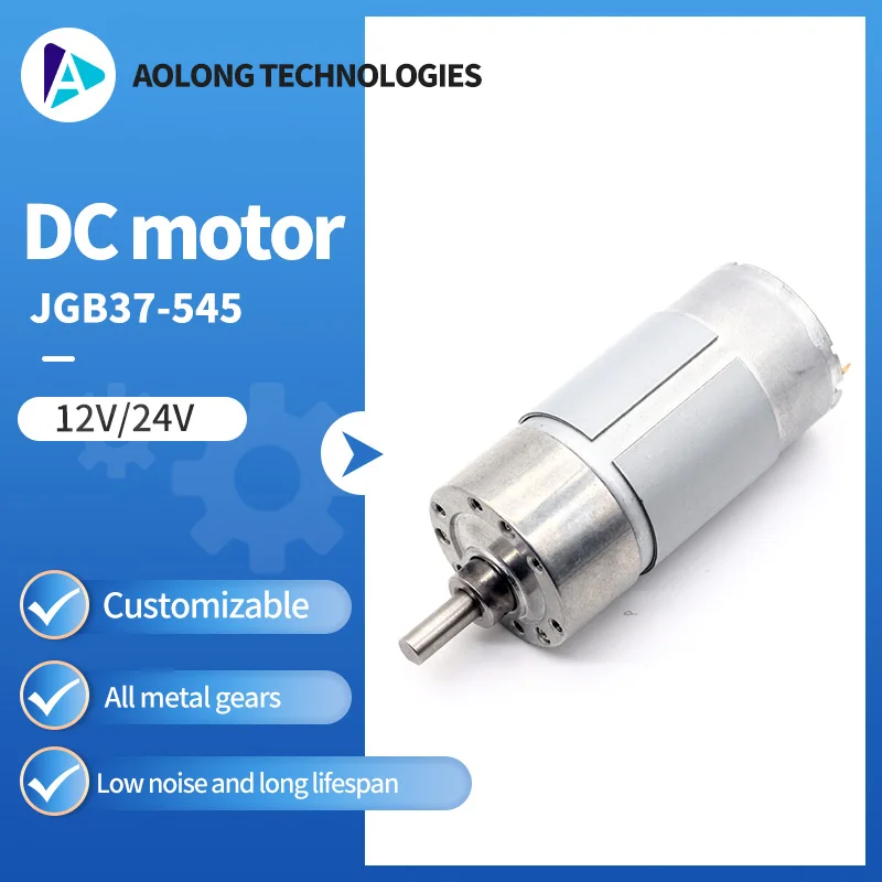 AOLONG JGB37-545 12V 24V 8-1000RPM Mini Metal Gear Low Noise High Torque Deceleration DC Motor