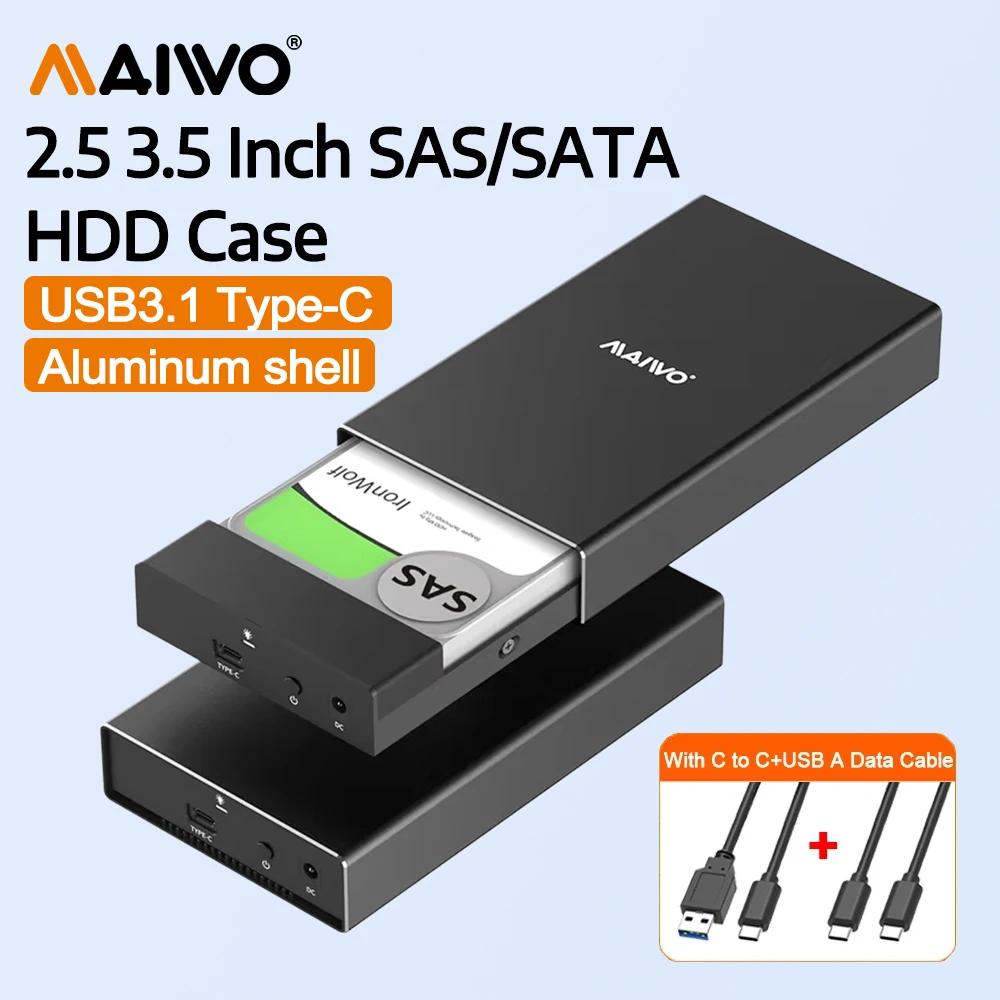 MAIWO 2.5/3.5 Inch SAS SATA Hard Drive Enclosure USB3.1 Type-C SAS 2.5 3.5 Inch HDD Docking Station Hard Disk Box for Pc Laptop