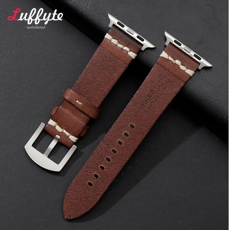 Genuine Leather Strap for Apple Watch Band Series 9 8 7 6 5 SE Leather Strap for IWatch Ultra 49mm 45mm 44mm 41mm 40mm 38mm