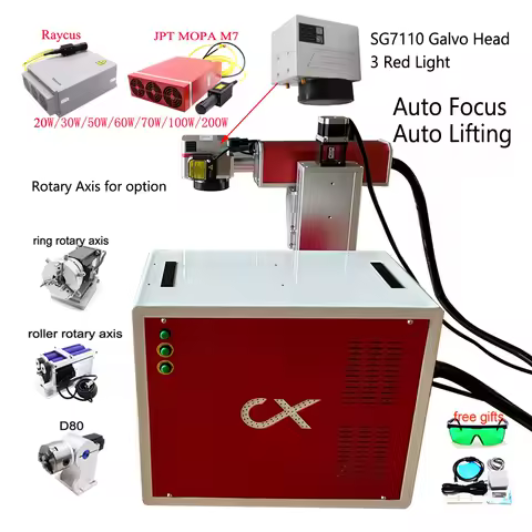 SG7110 Galvo Head AUTO FOCUS Fiber Laser Marking Machine JPT MOPA M7 E2 60W 100W 200W Raycus 50W Metal Gold Silver Ring Engraver
