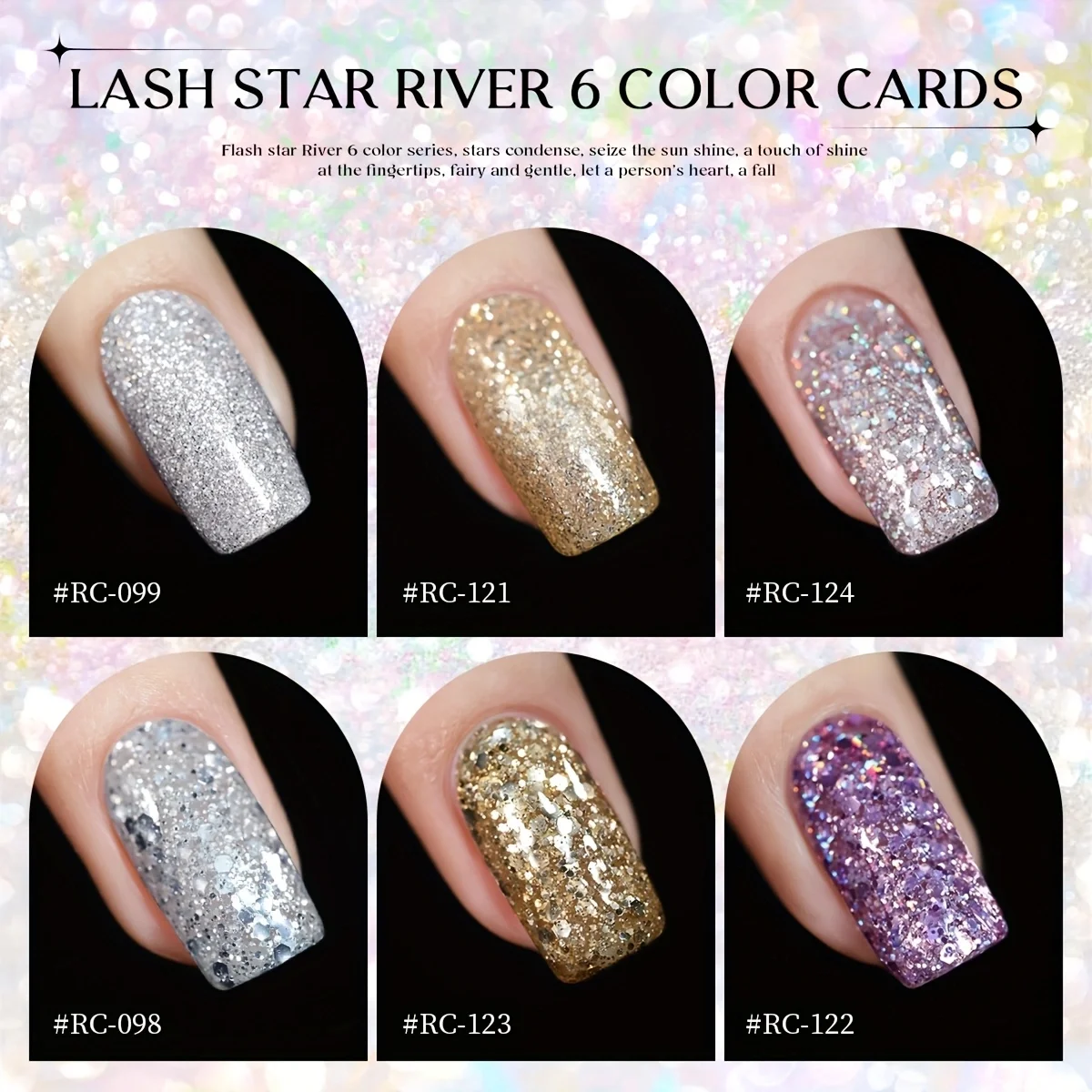 Bottiglia romana Set da 6 colori di galassia lampeggiante super luminoso lampeggiante galassia paillettes smalto gel moda salone arte paillettes lucide