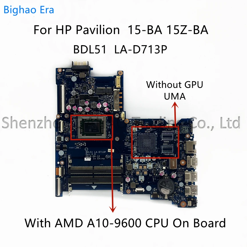 BDL51 LA-D713P Para HP Pavilion 15-BA 15Z-BA Laptop Motherboard Com CPU DDR4 A10-9600 2GB-GPU SPS:854957-001 854970-601 100% Novo