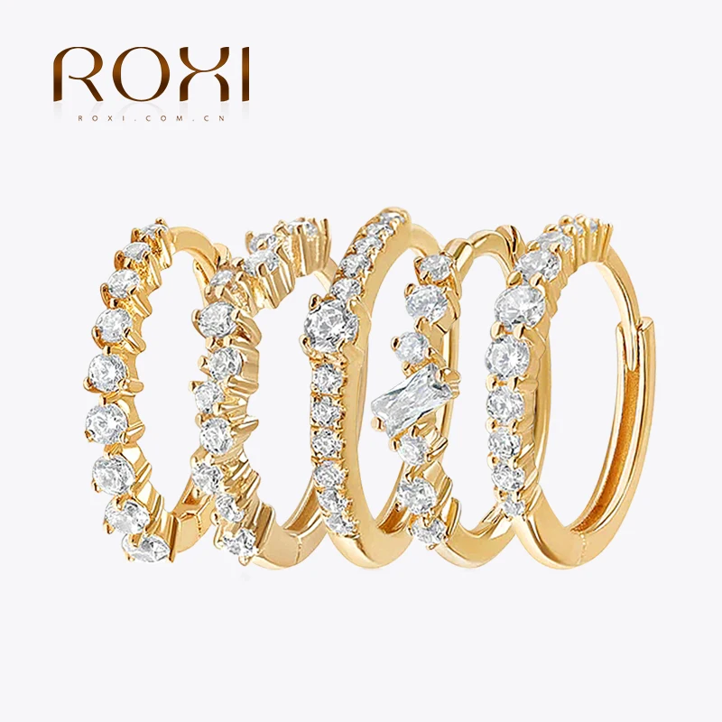 ROXI 100% 925 Sterling Silver Geometric Single Row Crystal Cartilage Piercing 10mm Ear Buckle Wedding Jewelry For Women 1 Piece