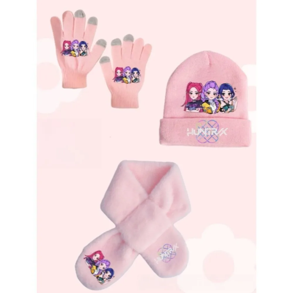 K-pops Knitted Hats Kids Demons Winter Warm Knitted Hat Scarf Glove Hunters Anime Mira Rumi Zoey Cosplay Cap Christmas Gift