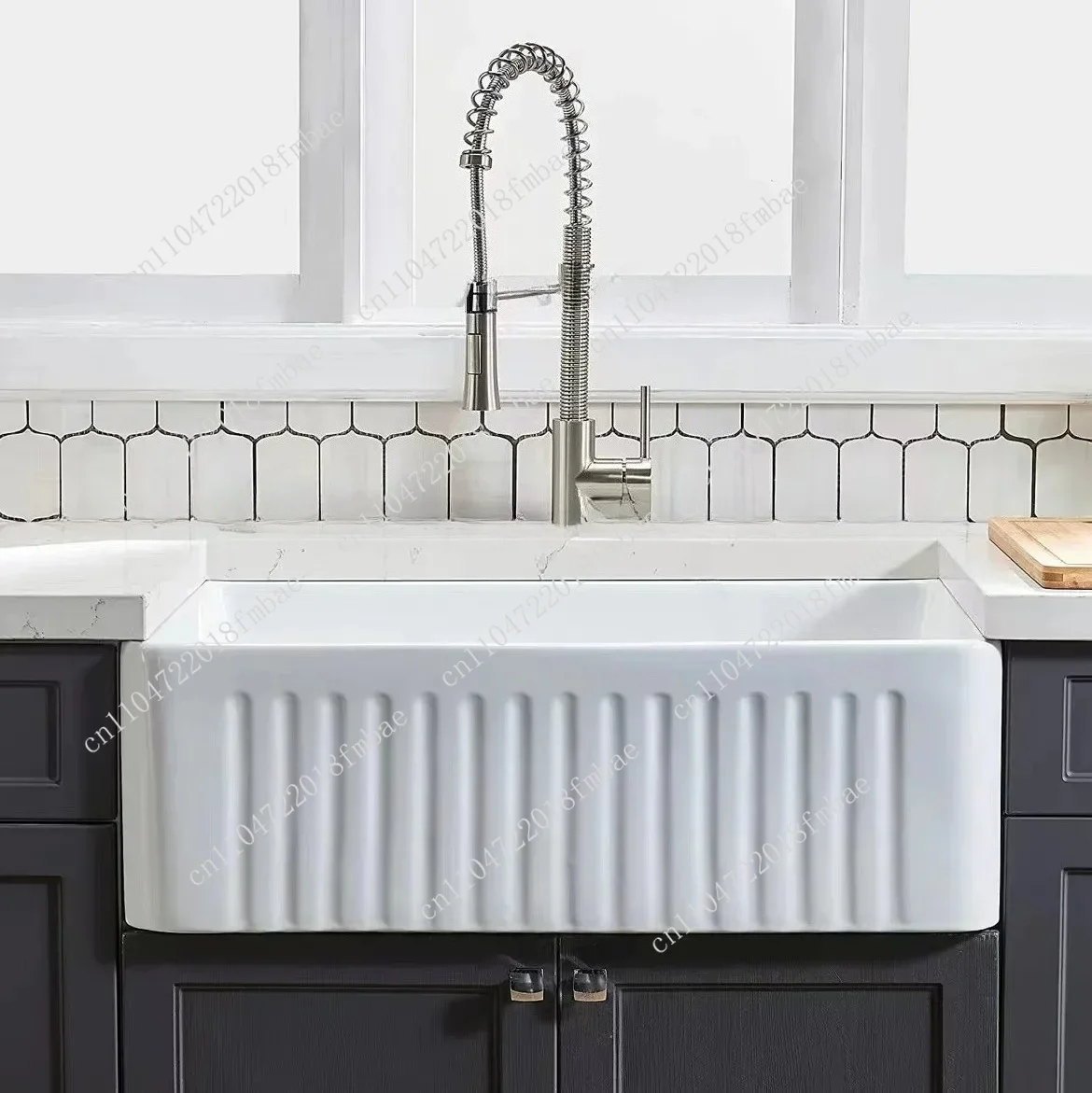 Large, ultra deep rectangular sink with semi embedded ceramic sink under the balcony for washing dishes