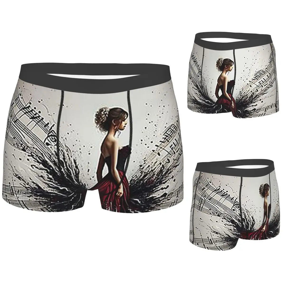 

Boxer Underpants Shorts Beautiful Lady Piano Musical Notes, Wavy Dress Panties Men Soft Underwear for Homme Man Boyfriend Gifts