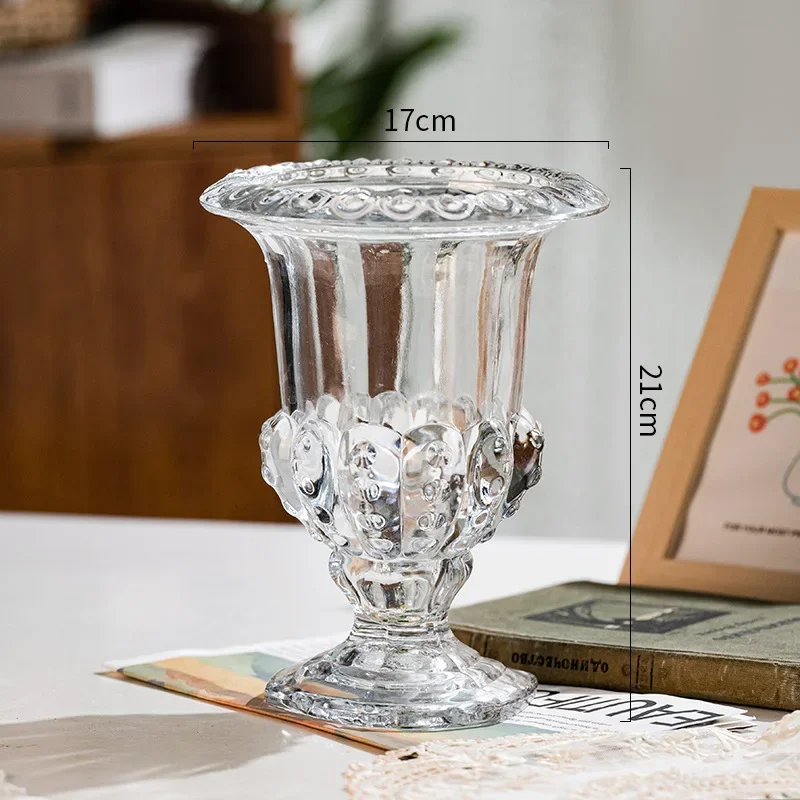 Vaso de vidro romano pequeno transparente, vaso artificial, decoração de mesa de casamento em casa