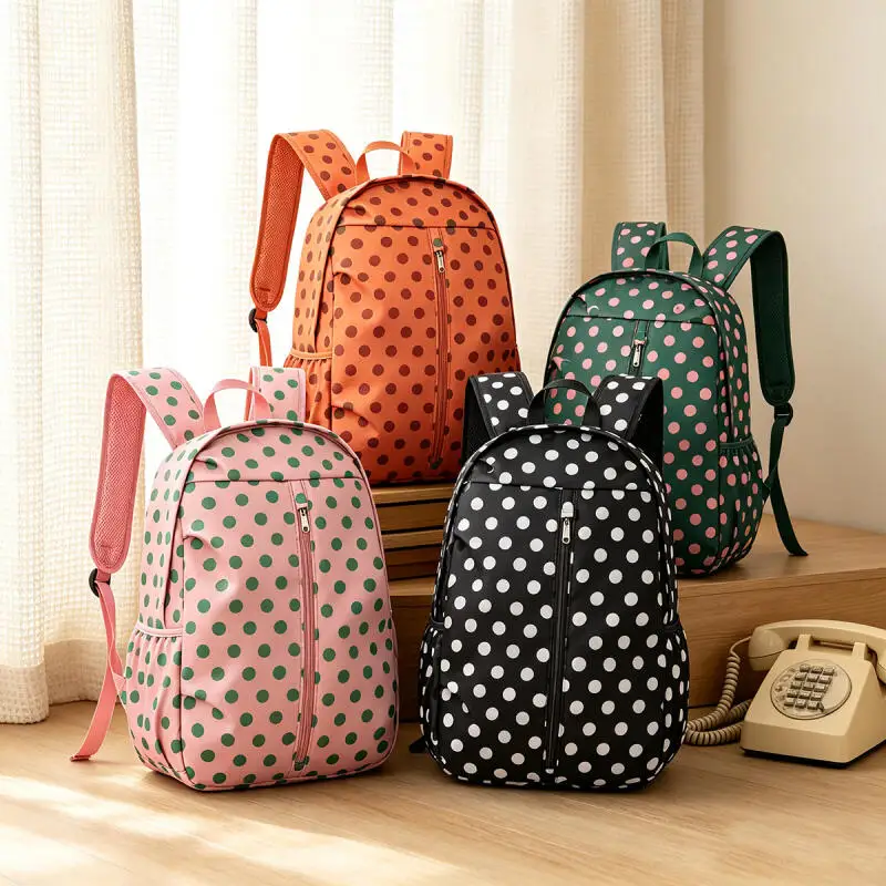 Polka Dot Backpack Waterproof Student School Bag Men Women Casual Travel Rucksack Side Pocket Lightweight Backpack Mochila
