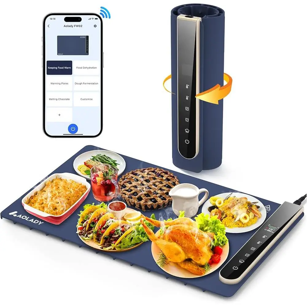 Electric Food Warming Mat Smart Temperature Control App Match Portable Heating Tray Silicone Buffet Warmer Parties Events Travel