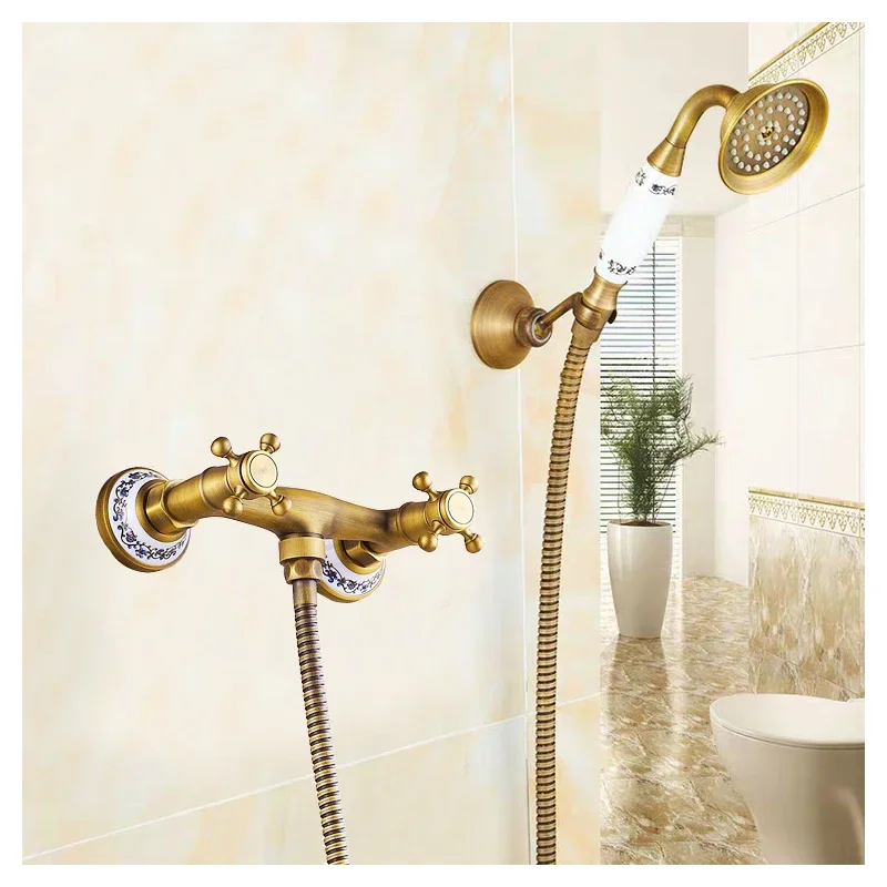 

Antique Bronze Brass Shower Set Bathroom Wall Mounted Hand Held Shower Head Kit Bathtub Faucet Mixer Tap Handheld Shower Spray