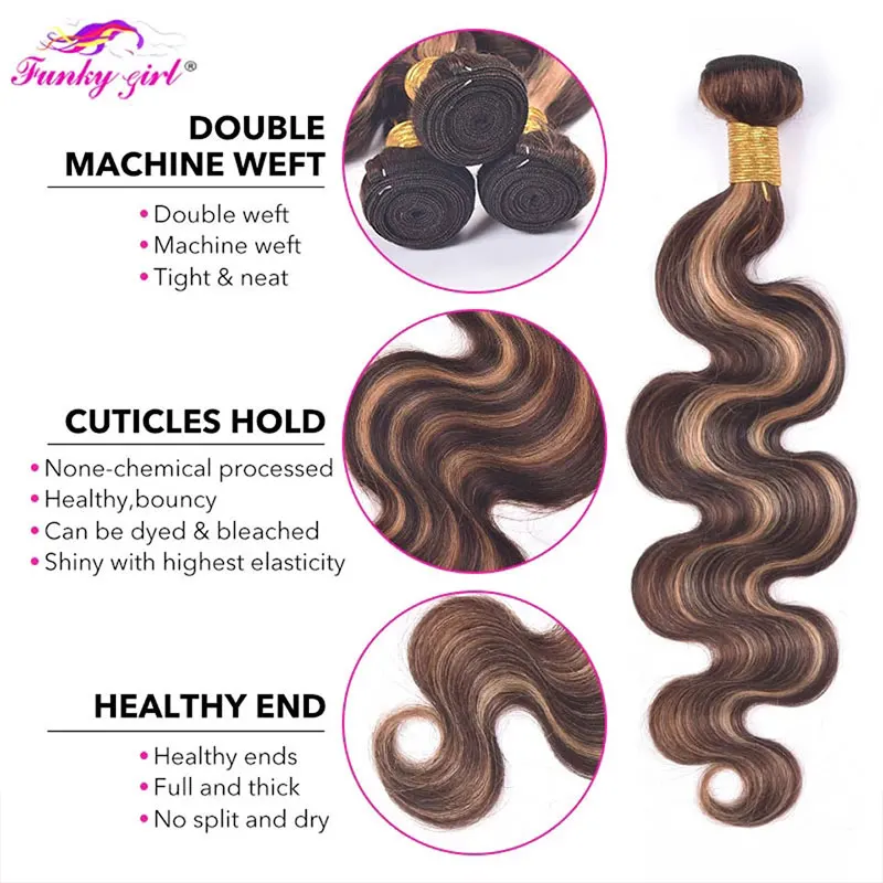 Bundles brésiliens de cheveux humains Ombre Body Wave, Bundles de surbrillance, Tissage de cheveux vierges, Extensions de cheveux riches, 32 po