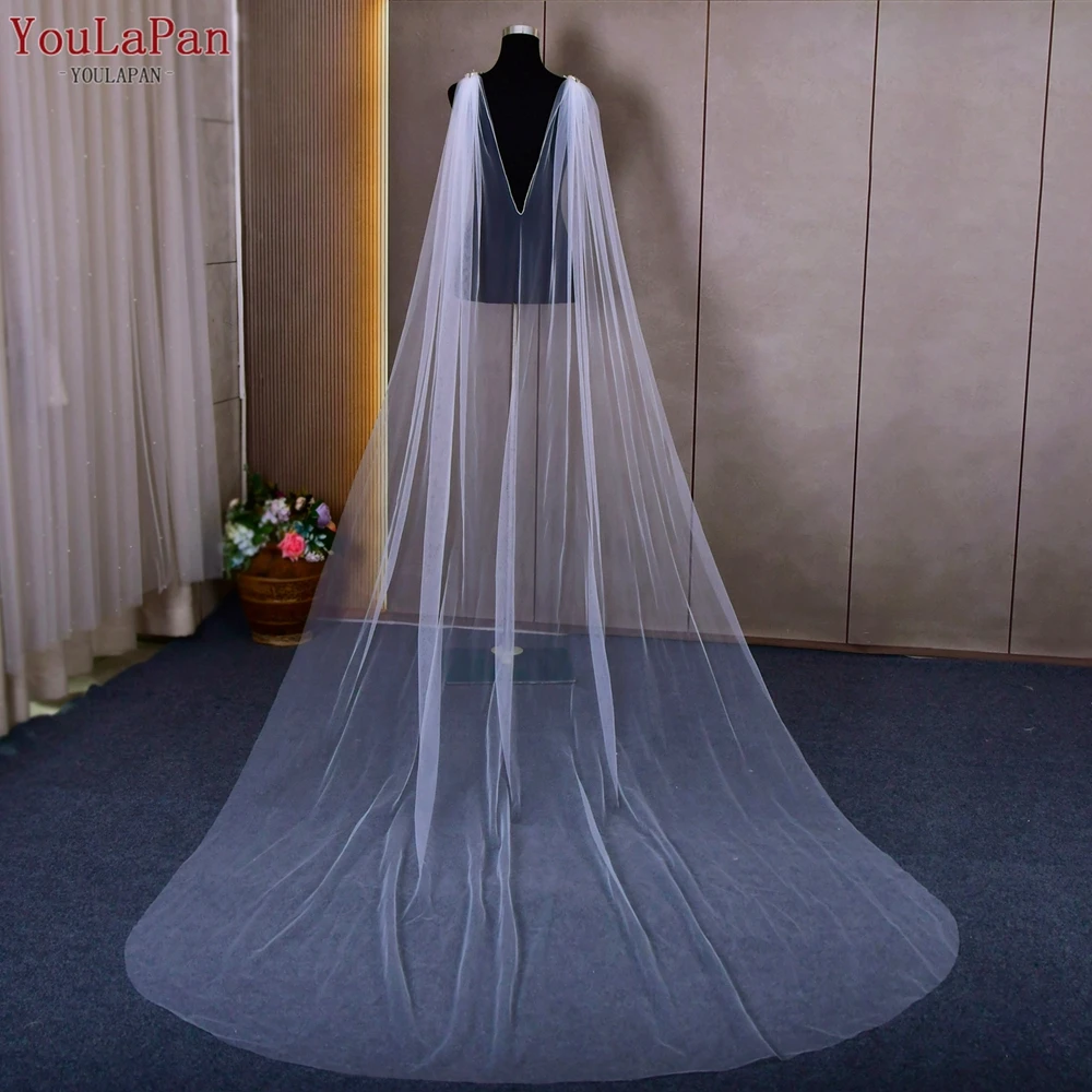 YouLaPan G19 Luxurious Diamond Top Cape Bridal Shawl Cathedral Length DIY Tulle Long Veil Jacket Cape for Summer Evening Capes