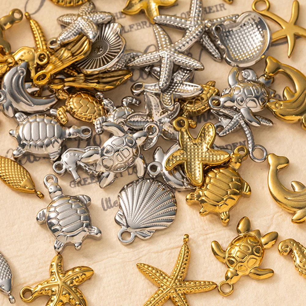 5 Stück Edelstahl-Anhänger mit Seesternen, Muscheln und anderen Meerestieren für DIY-Halsketten, Armbänder und Schmuckherstellung. – Detail 6