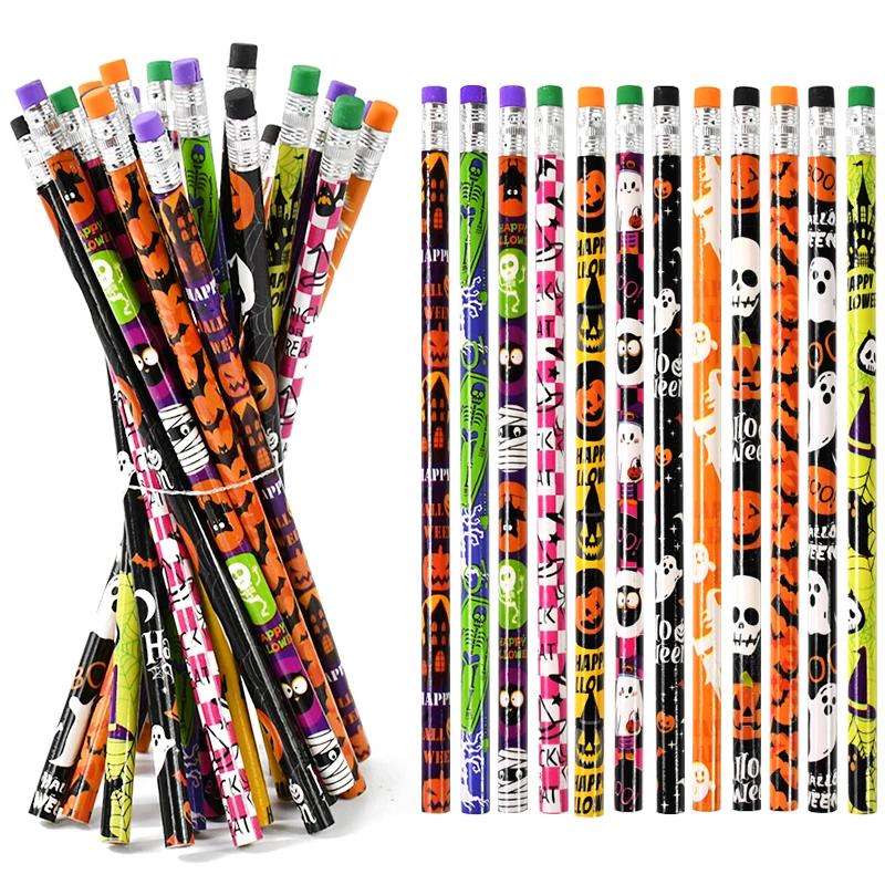 12/24 Stück Totenkopf-Geist HB Schreibstifte, Schreibwaren-Geschenk für Halloween-Partys, Geschenktütenfüller, Süßes oder Saures Zubehör