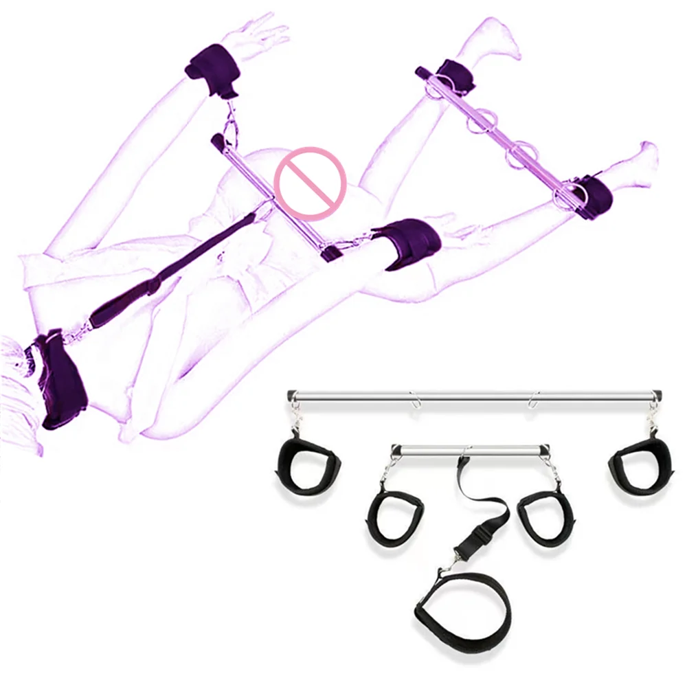 Sex Spreader Bar Adult Handcuff BDSM Leg Restraint Collar Neck Leash Couple SM Slave Erotic Games Steel Bar Spreader Sex Toy Kit