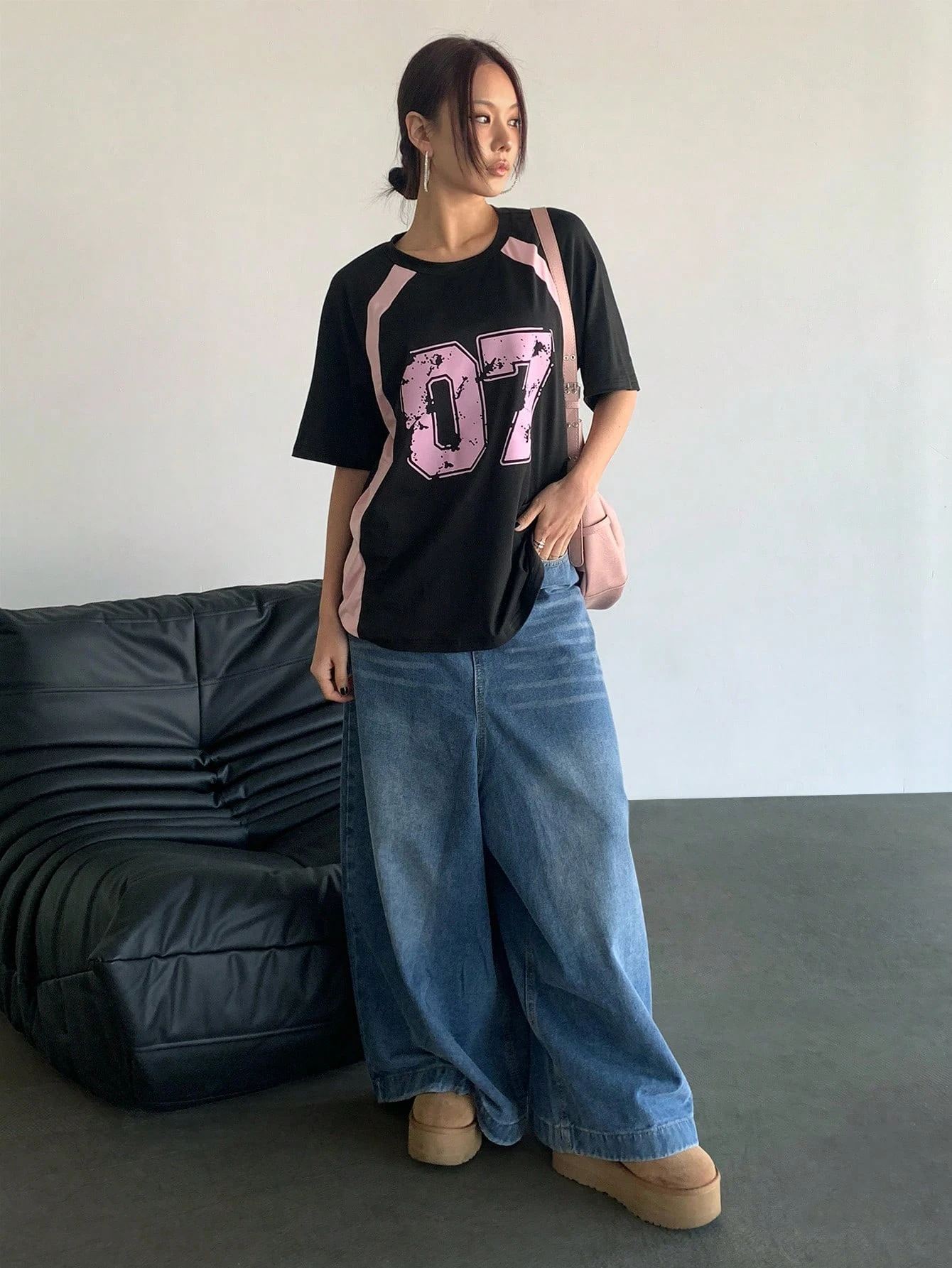 Ropa de mujer moda Casual cuello redondo contraste Color número 07 ropa informal estampada camiseta camisetas deportivas y Tops de moda