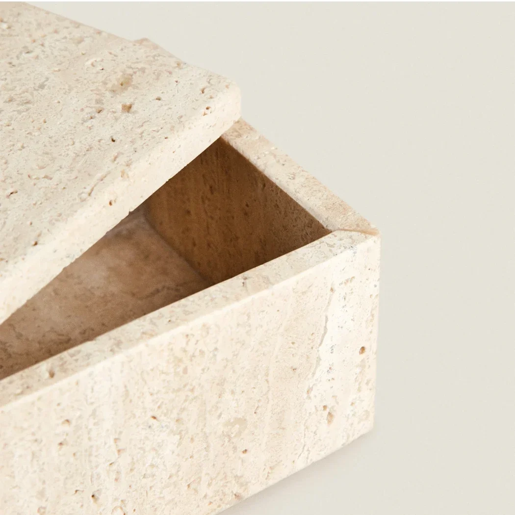 Strong Packaging Wholesale customization Small Square Marble Sundries Storage Box Jar with Lid Yellow Travertine Stone