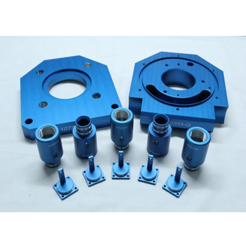 Custom CNC Machined Blue Anodized Aluminum Mounting Flange with Threading and Precision Measurement for Industrial Systems