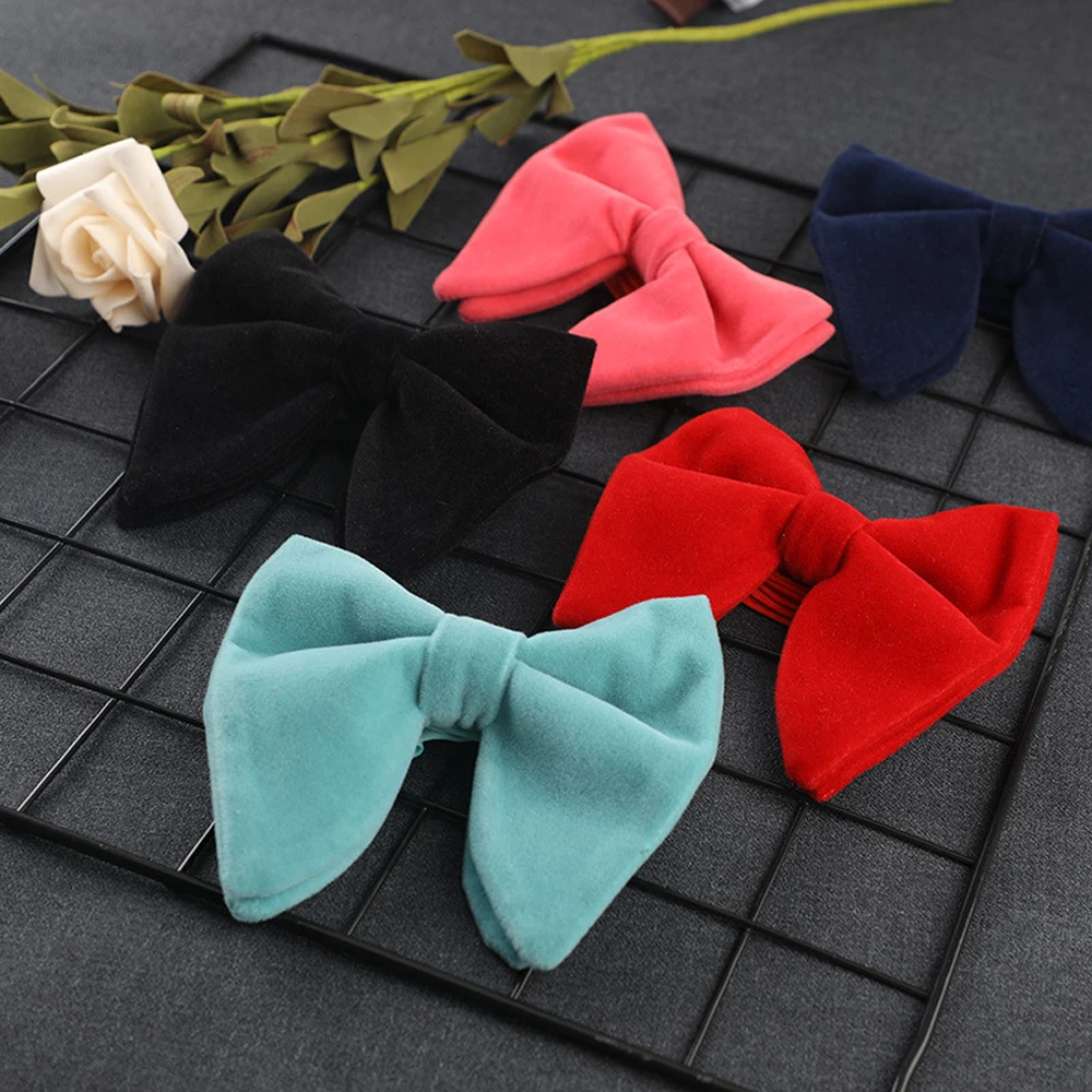 Groom Funeral Women Solid Bow Knot Christmas Gift Bow Tie Planted Velvet Neck Tie Horn Bow Ties